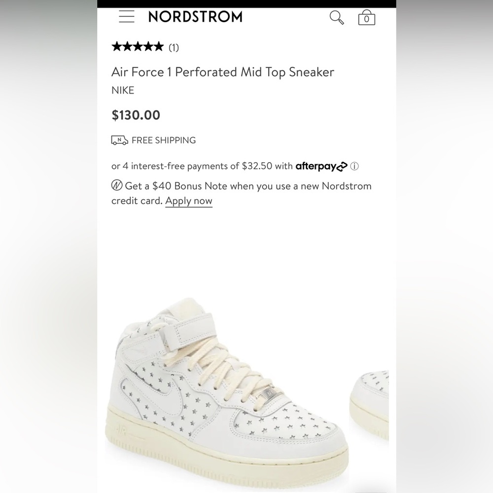 Nike Star Air Force 1 Perforated Mid Top Sneaker. Size 11